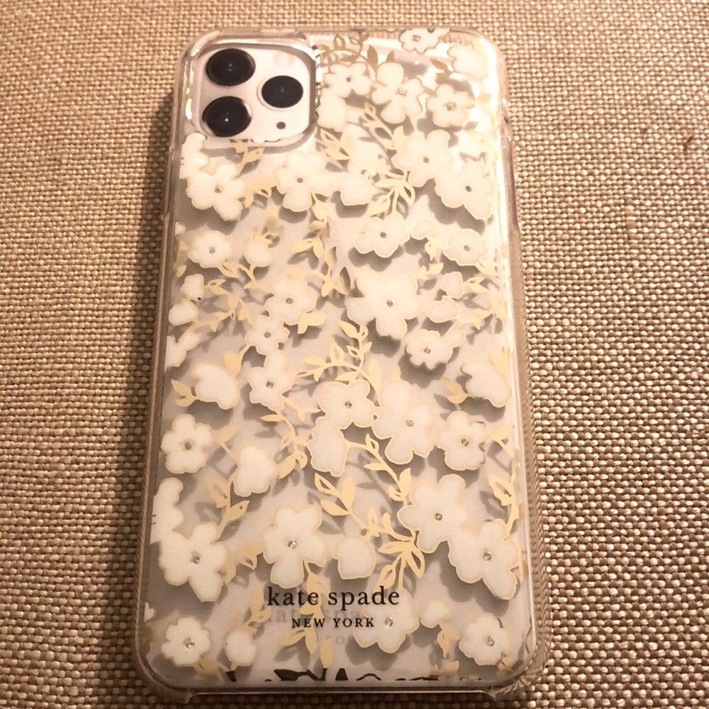 Kate Spade iPhone 11 Pro Max Clear with rhinestones/gold foil/white flowers